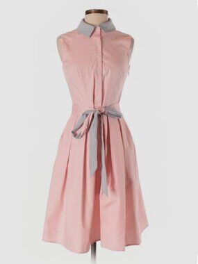 Jones New York Sleeveless Pink Shirt Dress 14 Contrasting Collar Tie Summer